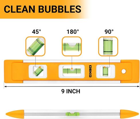 DEKOPRO 9 بوصة مستوى الصندوق المغناطيسي مستوى الطوربيد، 3 فقاعات مختلفة/45 درجة/90 درجة/180 درجة قياس مستوى الطوربيد المقاوم للصدمات in Kuwait