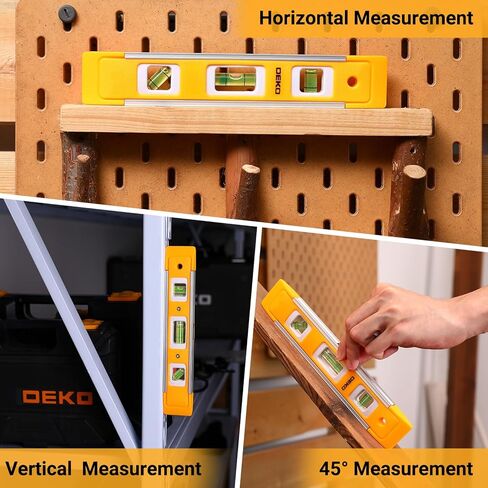 DEKOPRO 9 بوصة مستوى الصندوق المغناطيسي مستوى الطوربيد، 3 فقاعات مختلفة/45 درجة/90 درجة/180 درجة قياس مستوى الطوربيد المقاوم للصدمات in Kuwait
