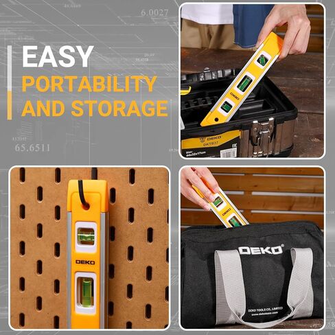 DEKOPRO 9 بوصة مستوى الصندوق المغناطيسي مستوى الطوربيد، 3 فقاعات مختلفة/45 درجة/90 درجة/180 درجة قياس مستوى الطوربيد المقاوم للصدمات in Kuwait