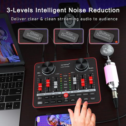 اثنين من ميكروفون ستوديو مكثف مقاس 3.5 ملم وبطاقة صوت حية G1، وخلاط صوت مع واجهة، وحزمة معدات البودكاست لتسجيل الغناء والبث المباشر للألعاب in Kuwait