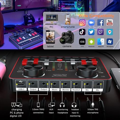 اثنين من ميكروفون ستوديو مكثف مقاس 3.5 ملم وبطاقة صوت حية G1، وخلاط صوت مع واجهة، وحزمة معدات البودكاست لتسجيل الغناء والبث المباشر للألعاب in Kuwait