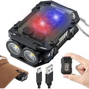 SEFONE 7 Modes COB Keychain Work Light 2 Pack, 1200 Lumens Bright Rechargeable LED Flashlight, Portable Pocket Light with Folding Bracket Whistle Lighter Magnet for Outdoor