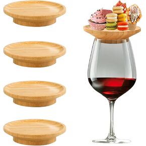 Wine Glass Charcuterie Topper, 2024 4Pcs New Wine Glass Charcuterie Board Topper, Bamboo Wine Glass Topper - Prevent Red Wine From Splashing, Charcuterie Wine Glass Topper, Gift for Wine Lovers (4)