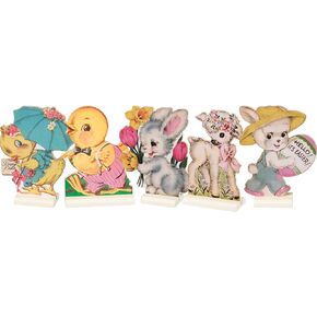 Primitives by Kathy Easter Decorations — Set of 5 Wooden Retro Easter Stand-Ups — 4.5"