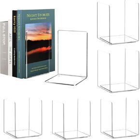 HappyHapi Book Ends, Acrylic Bookends, Clear Book Holders for Shelves, Book Organizer with 24 Pcs Silicone Non-Slip Mats for Library Office School (5 * 5 * 7.3 inch 3mm Thickness 3 Pairs/ 6 Pcs)