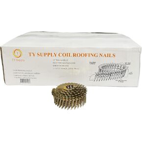7200 Count Coil Roofing Nails 1-1/4-Inch x .120-Inch 15-Degree Round Head Wire Weld Collated Smooth Shank Electro Galvanized Coil Roofing Nails for Roofs Lathing and Sheathing Materials