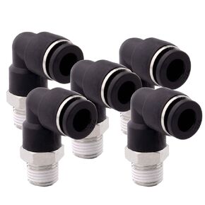 Push to Connect Tube Fitting - Male Elbow 1/4 Tube OD x 1/8 NPT Thread Plastic Push Fit Fitting, Pack of 5