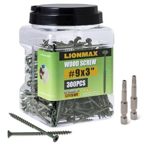 LIONMAX Deck Screws 3 Inch, Wood Screws #9 x 3, 300 PCS, Rust Resistant, Exterior Epoxy Coated, Outdoor Decking Screws, Torx/Star Drive Head Deck Screw, T25 Star Bit Included, Tan