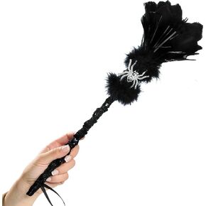 Black Witch Feather Broom Wand - 19" (1 Piece) - Perfect Halloween Prop for Witches Costume, Witch's Broom Decoration & Spooky Home Décor