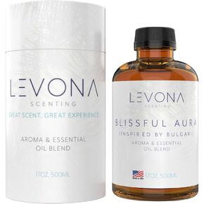 Levona Scent Essential Oil - Fresh Aroma for Home, Office, Hotel & Spa, Perfect in Humidifiers and Diffusers, Luxury Fragrance, With Roses, Geranium, Zesty Lemon Notes - 500ml/ 17 fl oz, Blissful Aura