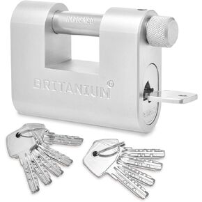 Britanium® BRL85 Heavy Duty Lock with 10 Keys - [Weather Resistant] - [Anti Drill Cylinder] - High Security Padlock for Gate, Shipping Container, Garage