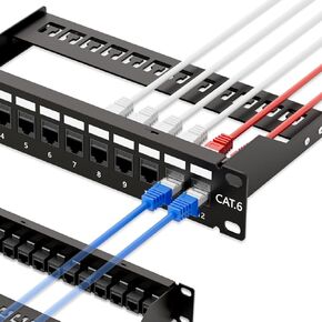 iwillink 10Gbps Patch Panel 12 Port, 10-Inch Through Coupler RJ45 Cat6 Patch Panel with Back Bar, Wallmount or Rackmount, Compatible with Cat5, Cat5e, Cat6 Cabling
