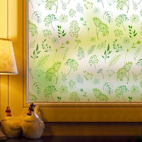 Plant Pattern Window Film, Frosted, Reusable, No Glue, Anti-UV, Green Botanical Decorative Film for Windows (05, 17.7'' x 78.7'')