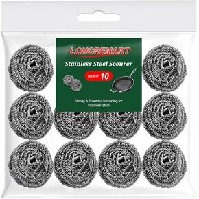 10 Pcs Stainless Steel Scrubbers,Dish Scrubbers,Steel Wool Scrubbers for Cleaning Pots and Pans,Kitchen Sinks,Household…