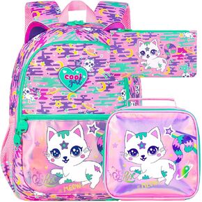 3Pcs Unicorn Backpack, 16.5" Girls Rainbow Backpacks Set for Elementary Preschool Kindergarten, Kids School Bookbag with Lunch Box(Pink)