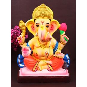SATVIK 10.5 INCH 100% Eco Friendly Ganesha Idol/Eco Friendly Ganpati Murti for Ganewsh Chaturthi in Dagdusheth Pose Water Dissolvable and Soluble. Made of Sadhu Mati.