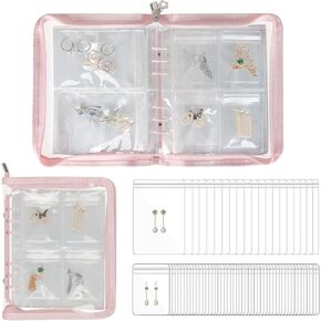 Jewelry Bracelet Earring Necklace Holder, Travel Jewelery Organizer Case with Clear Zippered Pouch, Transparent Earring Necklace Ring Bracelet Storage Book (BLACK)