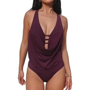 CUPSHE Women's One Piece Swimsuit Cowl Neck Bathing Suit Cutout Crisscross Self Tie Strappy Swimwear