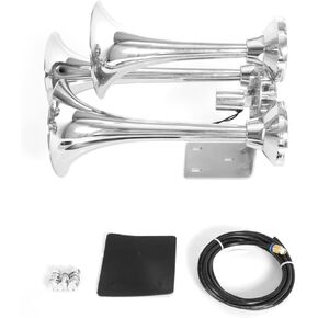 HIGHSOAR 12V/24V Truck Air Horn 150DB 3 Trumpet Horns Kit universal for Car Train Boat