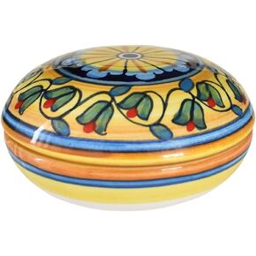 Ceramic Hand-Painted Keepsake Box - Jewelry Holder, Deruta Italian Pottery, Ceramic Box with Lid Decorative, Made in Italy Home Decor