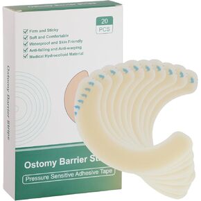 Ostomy Barrier Strips [Pack of 20], Elastic Barrier Strips for Colostomy Bags, Latex-Free Skin Barrier Strips,Hydrocolloid Ostomy Extenders,Waterproof Half Rings for Sealing Ostomy Bag