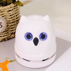 Mini Desktop Vacuum Cleaner Owl Crumb Vacuum Cleaner Rechargeable Tabletop Crumb Vacuum Dust Sweeper for Sucking up Eraser Crumbs Pencil Shavings Cookie Crumbs Paper Scrapers Pet Fur (White)