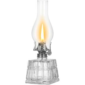 Chamber Oil Lamp Vintage Square Glass Kerosene Lamp Antique Oil Lamps for Indoor Use Emergency Lighting Rustic Hurricane Lamp Classic Clear Oil Lantern for Home Tabletop Lighting