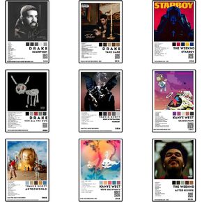 Rap Poster Music Album Cover Limited Set of 9 8x10 inch - Unframed Hiphop Posters Print Art Aesthetic Wall Art Dorm Decor for Girls and Boys Teens, black in Saudi Arabia