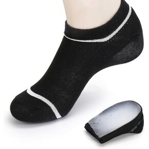 Invisible Height Increase Insoles with Socks 2-in-1, 1 Pair Wearable Heel Cushion Inserts, Non-Detachable Socks Heel Lift Insole, 1.4 inch, Black, Leg Lengthen for Men and Women