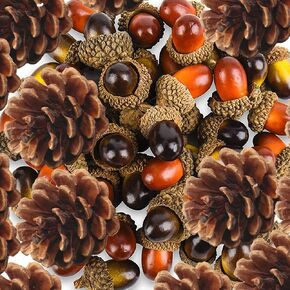 120 Pieces Craft Acorns and Pine Cones Artificial Acorn Decor Fake Fruit Props Acorns Decoration Crafting DIY Home Party Wedding Decor Christmas Thanksgiving Festival (120 Pack, Multicolor)