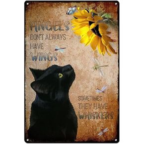 Metal Tin Sign Angels Don't Always Have Wings Sometimes They Have Whiskers Vintage Floral Black Cat Lovers Gift Vintage Plaque Man Cave Bar Pub Club Home Wall Decoration 12x8 Inch