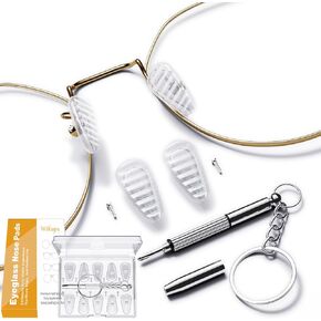 Eyeglasses Nose Pads,Anti Slip Glasses Nose Pads Screw-in Glasses Nose Pad Replacement Kit with 5 Pairs of Air Chamber Silicone Nose Pads,Screws,Screwdrivers for Glasses and Sunglasses