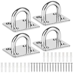 Cosmos 4 Pcs Stainless Steel Ceiling Hooks Heavy Duty Square Pad Eye Plate U Hooks Wall Mount Ring Hooks Marine Hanging Hardware Hook with Screws, Ceiling Hooks for Indoor and Outdoor Use
