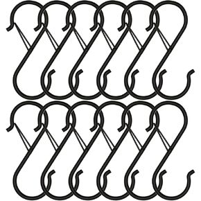 6 Pack S Hooks for Hanging, 3.5 inch Safety Buckle Design Heavy Duty Metal Black S Hooks for Hanging Plants, Pots, Pans, Cups, Clothes, Towels, Bags in Kitchen, Bathroom, Closet, Garden