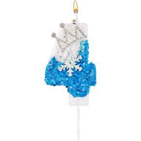 Snow Themed Birthday Candles, White and Blue Ice Birthday Candles Snowflake Number Candles Birthday Wedding Cake Decoration for Kids Adults (Number 4)