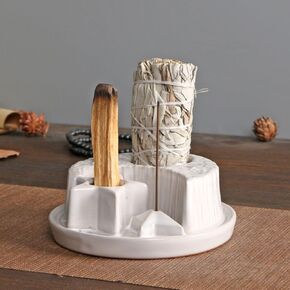 Ceramic Incense and Candle Holder for Burning Sage, Palo Santo Sage Smudge Stick Holder Tealight Candle Holder Aromatherapy Decor, Incense Holder for Home Cleansing Incense Healing Meditation White