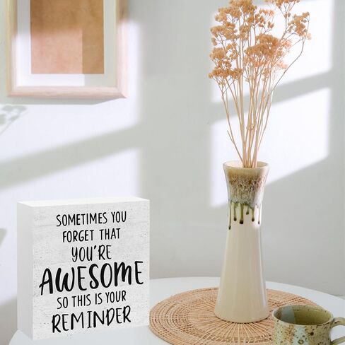 Funny Home Office Decor Wooden Box Sign, Rustic Farmhouse Decorative Awesome Positive Office Desk Accessories Wood Table Sign, Social Worker Appreciation Inspirational gifts in Saudi Arabia