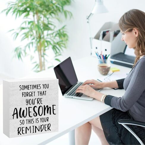 Funny Home Office Decor Wooden Box Sign, Rustic Farmhouse Decorative Awesome Positive Office Desk Accessories Wood Table Sign, Social Worker Appreciation Inspirational gifts in Saudi Arabia