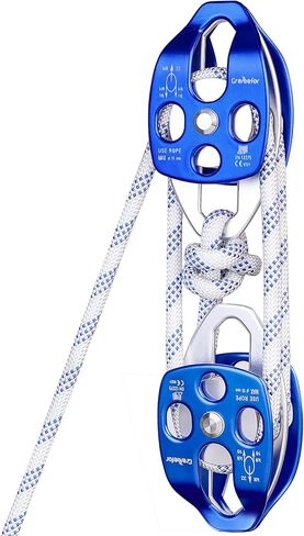 100Ft x 1/2'' 7700 LB(35KN) Breaking Strength Rope Pulley, 4:1 Lifting Power Double Block and Tackle for Garage, Attic Heavy Lifting in Kuwait