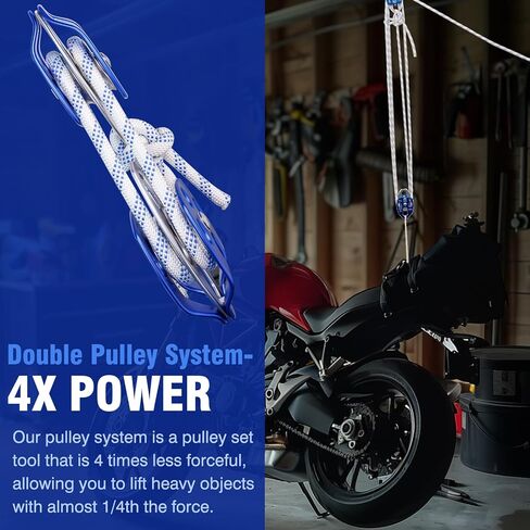 100Ft x 1/2'' 7700 LB(35KN) Breaking Strength Rope Pulley, 4:1 Lifting Power Double Block and Tackle for Garage, Attic Heavy Lifting in Kuwait