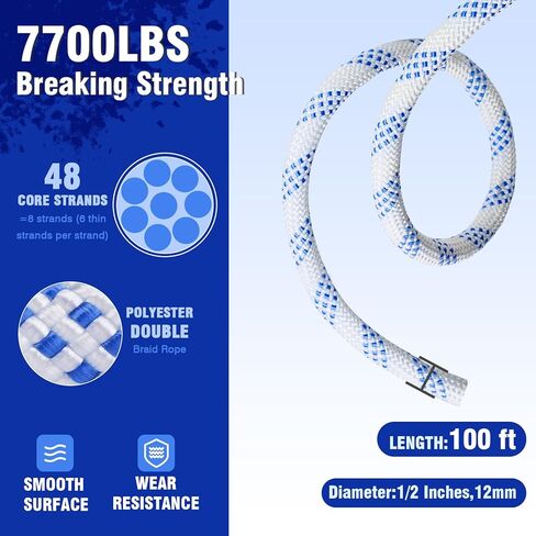 100Ft x 1/2'' 7700 LB(35KN) Breaking Strength Rope Pulley, 4:1 Lifting Power Double Block and Tackle for Garage, Attic Heavy Lifting in Kuwait