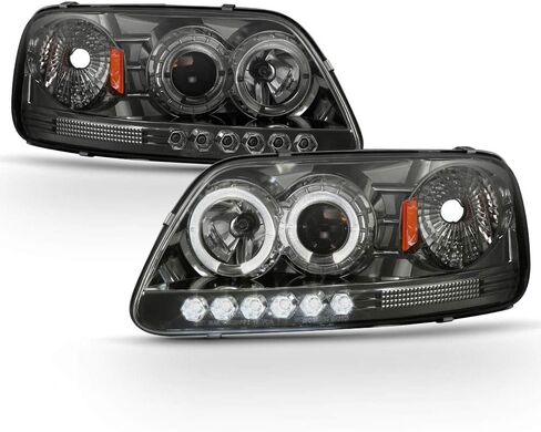 ACANII-For 1997-2003 Ford F150 1997-2002 إكسبيديشن أسود LED مزدوج على شكل هالة الدائري المصابيح الأمامية للمصابيح الأمامية يسار + يمين in Kuwait