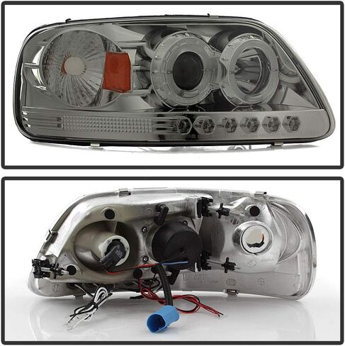 ACANII-For 1997-2003 Ford F150 1997-2002 إكسبيديشن أسود LED مزدوج على شكل هالة الدائري المصابيح الأمامية للمصابيح الأمامية يسار + يمين in Kuwait