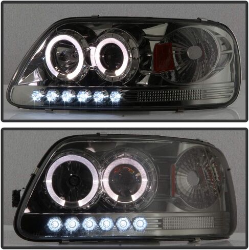 ACANII-For 1997-2003 Ford F150 1997-2002 إكسبيديشن أسود LED مزدوج على شكل هالة الدائري المصابيح الأمامية للمصابيح الأمامية يسار + يمين in Kuwait