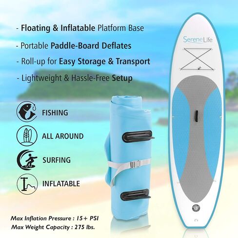 SereneLife Stand up Paddle Board Inflatable - Non-Slip SUP Paddle Board Paddle, Pump, Leash, and Accessories - Fun Water inflatable paddle board for Adults and Youth with Wide Stable Design in Saudi Arabia