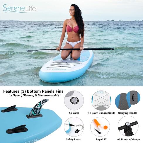 SereneLife Stand up Paddle Board Inflatable - Non-Slip SUP Paddle Board Paddle, Pump, Leash, and Accessories - Fun Water inflatable paddle board for Adults and Youth with Wide Stable Design in Saudi Arabia