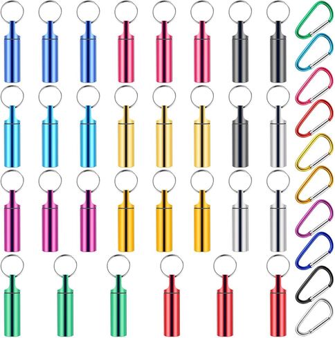 Jinei 30 قطعة من الألومنيوم معدن صندوق حبوب الدواء منظم مقاوم للماء حاوية تخزين صغيرة صغيرة محمولة صندوق حبوب الدواء سلسلة المفاتيح للتخييم في الهواء الطلق والسفر in Kuwait