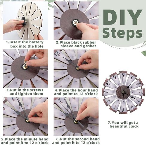 Nosiny 12 بوصة طاحونة هوائية المتعثرة ساعة حائط خشبية ريترو ريفي ديكور ساعة صامتة غير موقوتة تعمل بالبطارية ساعة مزرعة ريفي جدار ديكور للمطبخ غرفة المعيشة المنزل غرفة نوم مكتب in Kuwait