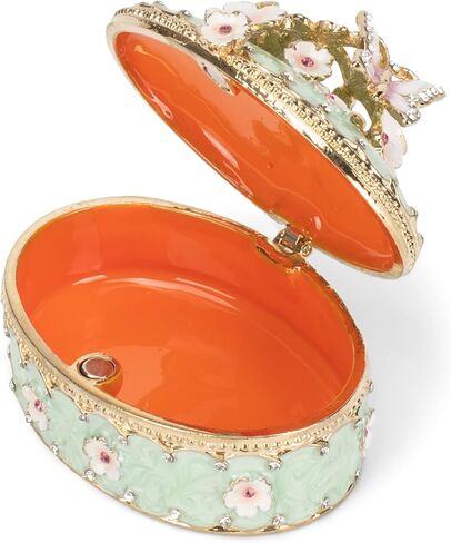 Cottage Garden Hand Painted Metal Enamel Hinged Trinket Box Ornamental Mini Jewelry Ring Earring Organizer Vintage Figurine Keepsake Box with Bejeweled Crystals, Floral Green Victorian Butterfly in Saudi Arabia