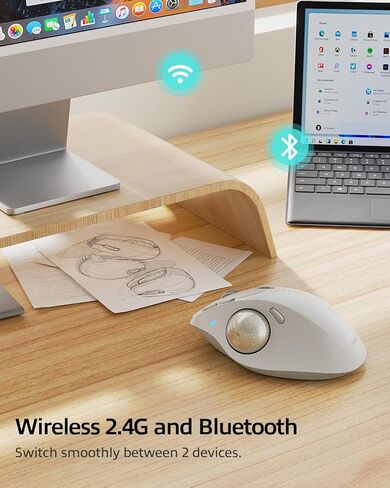 Nulea M508 King ماوس كرة التتبع اللاسلكي، تصميم مريح، عجلة تمرير 4D، تحكم سهل بالإبهام مع 4 نقاط لكل بوصة قابلة للتعديل، بلوتوث أو USB متوافق مع أجهزة الكمبيوتر الشخصية والكمبيوتر المحمول وأجهزة iPad وMac وWindows وAndroid in Kuwait